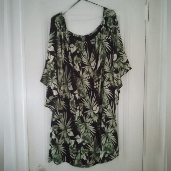 🆕 Bobeau Midi Dress, Black with Green Leaves, XL - Picture 1 of 7